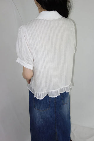 [2 colors] Nino Flake Frill Short-Sleeve Blouse