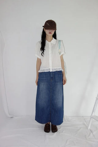 [2 colors] Nino Flake Frill Short-Sleeve Blouse