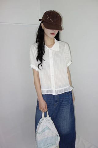 [2 colors] Nino Flake Frill Short-Sleeve Blouse