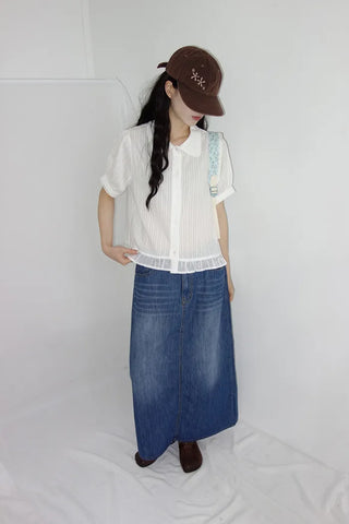 [2 colors] Nino Flake Frill Short-Sleeve Blouse
