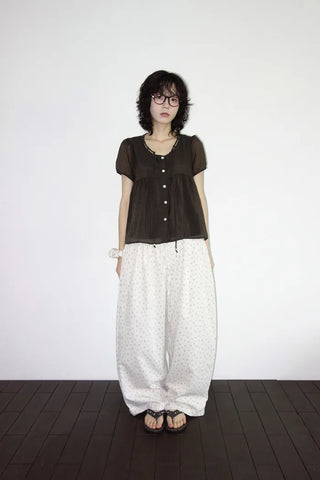 [2 colors] Kirin String Shirring Blouse