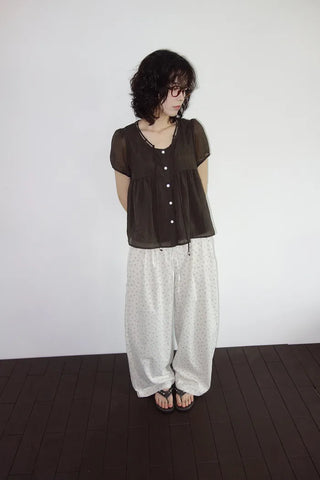 [2 colors] Kirin String Shirring Blouse