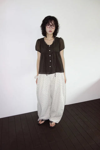 [2 colors] Kirin String Shirring Blouse