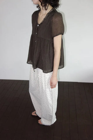 [2 colors] Kirin String Shirring Blouse