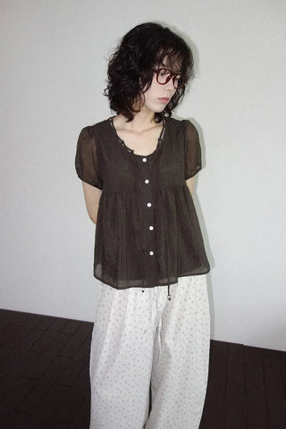 [2 colors] Kirin String Shirring Blouse