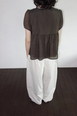 [2 colors] Kirin String Shirring Blouse
