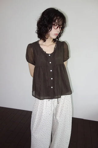 [2 colors] Kirin String Shirring Blouse
