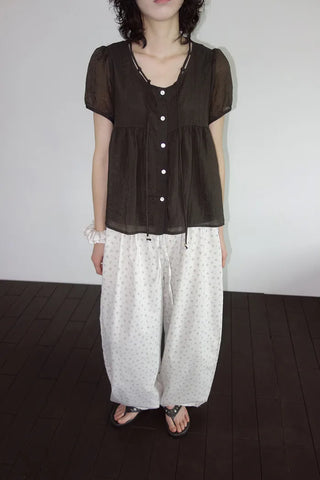 [2 colors] Kirin String Shirring Blouse