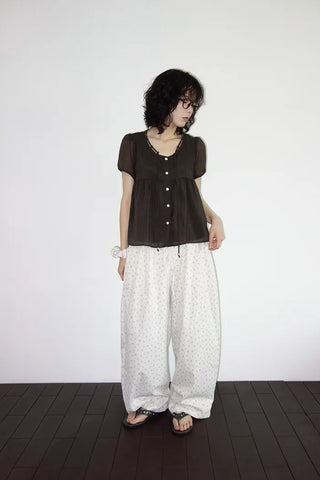 [2 colors] Kirin String Shirring Blouse