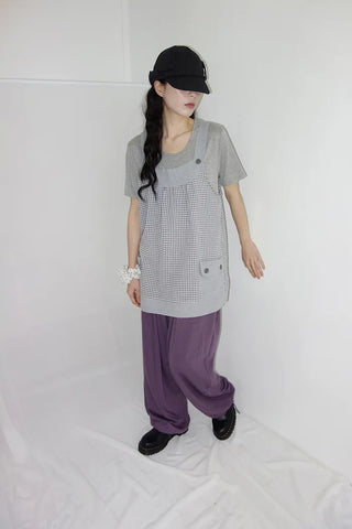 [3 colors] Amuse Check Suspender Mini Dress