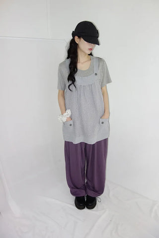 [3 colors] Amuse Check Suspender Mini Dress