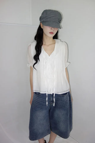[3 colors] Mute Denim Beaded Bermuda Shorts
