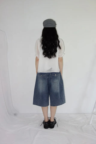 [3 colors] Mute Denim Beaded Bermuda Shorts