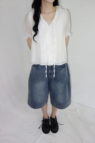 [3 colors] Mute Denim Beaded Bermuda Shorts