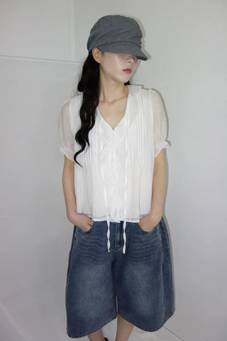 [3 colors] Mute Denim Beaded Bermuda Shorts