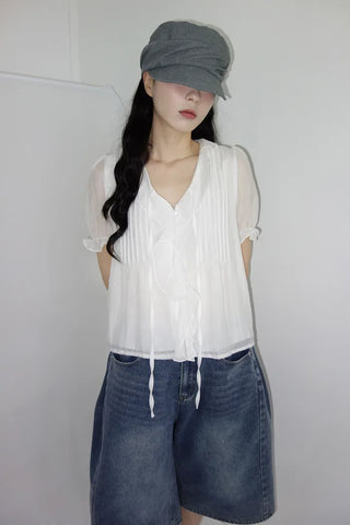 [3 colors] Mute Denim Beaded Bermuda Shorts