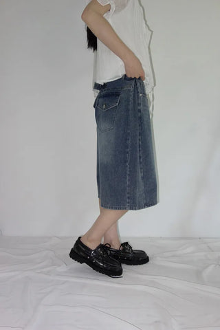 [3 colors] Mute Denim Beaded Bermuda Shorts