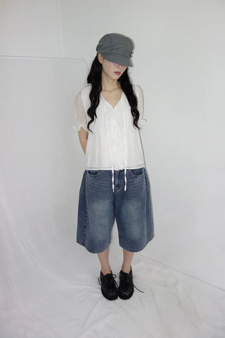 [3 colors] Mute Denim Beaded Bermuda Shorts