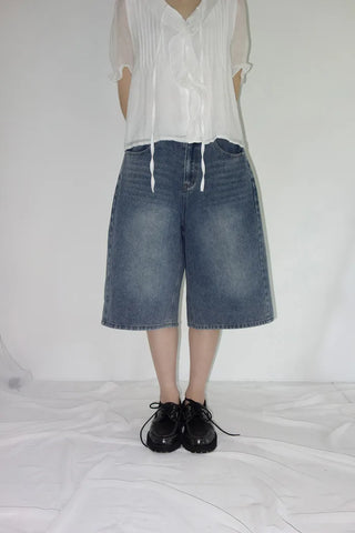 [3 colors] Mute Denim Beaded Bermuda Shorts