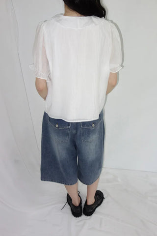 [3 colors] Mute Denim Beaded Bermuda Shorts