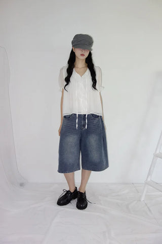 [3 colors] Mute Denim Beaded Bermuda Shorts