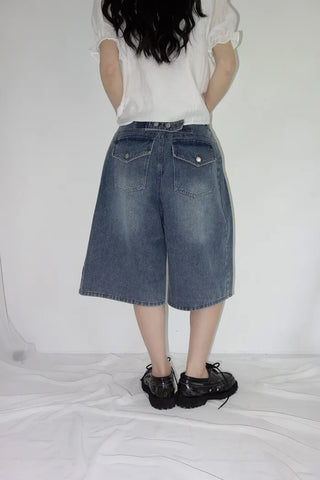 [3 colors] Mute Denim Beaded Bermuda Shorts