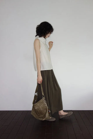[4 colors] Line Banding Long Skirt