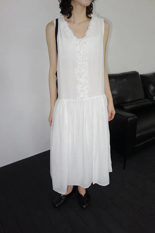 [2 colors] Vanilla Frill Sleeveless Long Dress