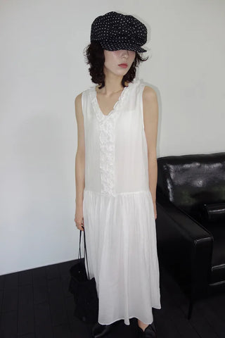 [2 colors] Vanilla Frill Sleeveless Long Dress