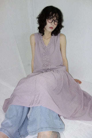 [2 colors] Vanilla Frill Sleeveless Long Dress