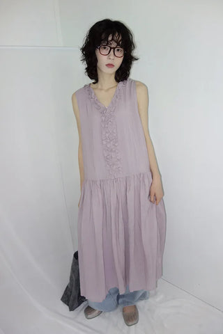 [2 colors] Vanilla Frill Sleeveless Long Dress