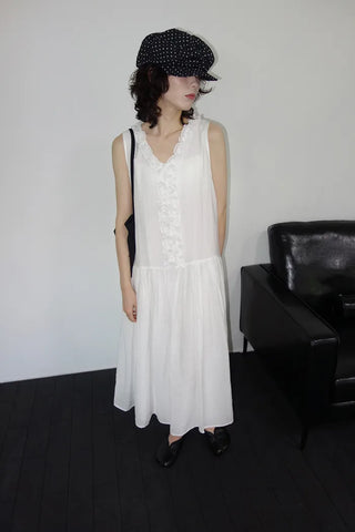 [2 colors] Vanilla Frill Sleeveless Long Dress
