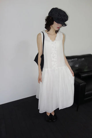 [2 colors] Vanilla Frill Sleeveless Long Dress