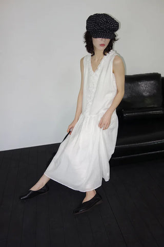 [2 colors] Vanilla Frill Sleeveless Long Dress