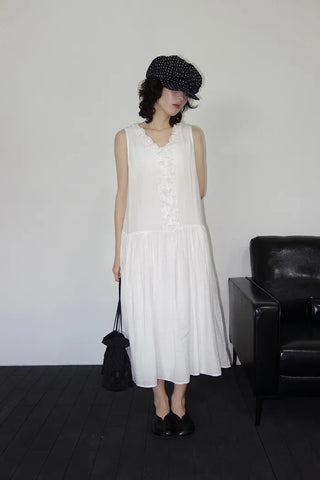 [2 colors] Vanilla Frill Sleeveless Long Dress