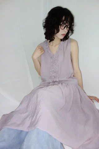 [2 colors] Vanilla Frill Sleeveless Long Dress