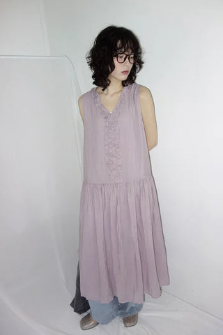 [2 colors] Vanilla Frill Sleeveless Long Dress