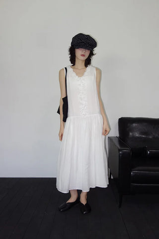 [2 colors] Vanilla Frill Sleeveless Long Dress