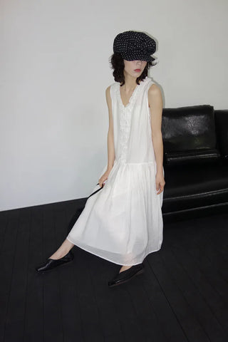 [2 colors] Vanilla Frill Sleeveless Long Dress