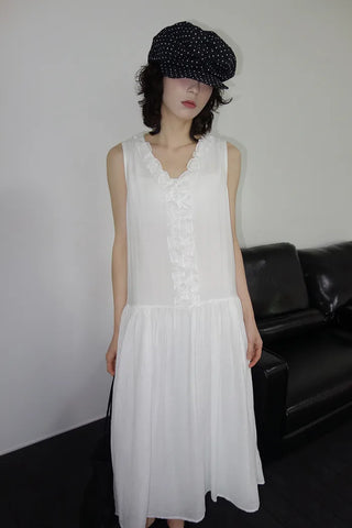 [2 colors] Vanilla Frill Sleeveless Long Dress