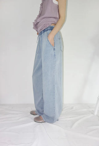 [2 colors] Koichi Tero Tero Denim Banding Pants