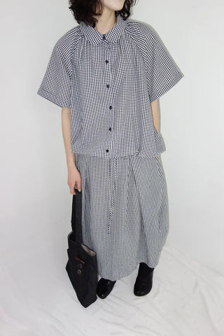 [3 colors] Petite check pintuck long skirt
