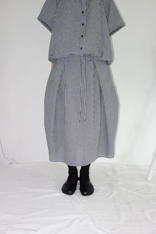 [3 colors] Petite check pintuck long skirt