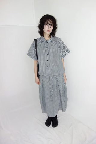 [3 colors] Petite check pintuck long skirt