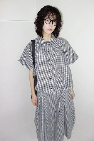 [3 colors] Petite check pintuck long skirt