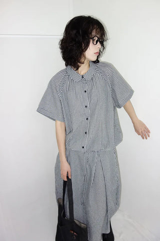 [3 colors] Petite check pintuck long skirt