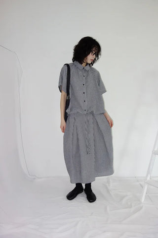 [3 colors] Petite check pintuck long skirt