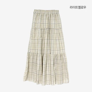 [3 colors] Lacu Check Cantilever Long Skirt