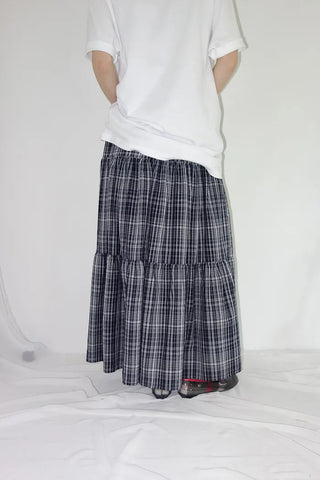 [3 colors] Lacu Check Cantilever Long Skirt