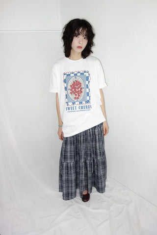 [3 colors] Lacu Check Cantilever Long Skirt